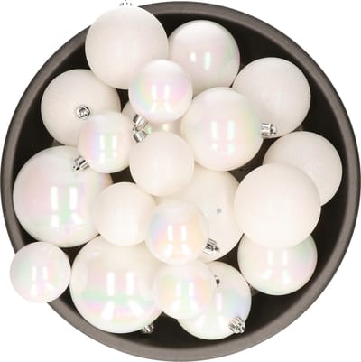 Kerstversiering kunststof kerstballen parelmoer wit 6-8-10 cm pakket van 38x stuks