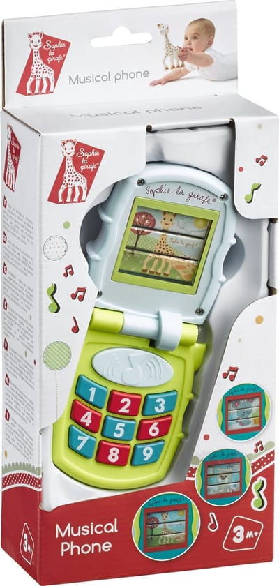 Sophie de giraf Muziek Telefoon - Speelgoedtelefoon - Babyspeelgoed - Vanaf 3 maanden - 8x6.5x5 cm - In wit/rood geschenkdoosje