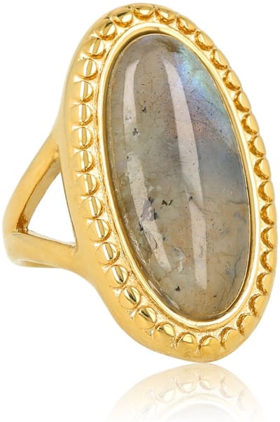 My Bendel - Vintage Ring met Ovale Edelsteen • Labradorite - met Luxe Cadeauverpakking | Sieraden Voor Dames | Maat 20.00 Mm / Maat 63