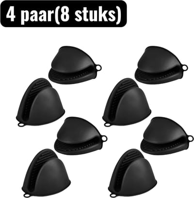 4 paar(8 stuks) - Ovenwanten - Silicone Oven Tang - Siliconen clip tegen verbranding - Geschikt voor ovens en bakgereedschappen - Zwart