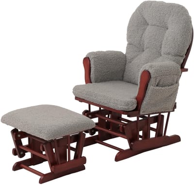 Relaxfauteuil MCW-C76, schommelstoel fauteuil + hocker stof bouclé 480g/m² Oeko-Tex ~ grijs donker frame