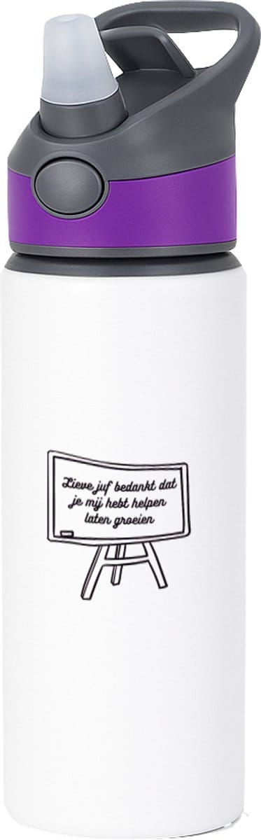 Hacebo® - Lieve juf bedankt dat je me hebt laten groeien waterfles met rietje paars - Juf - Juf - Leraar - water fles - 650ML