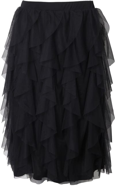 Angel of Style - Dames - Mesh rok A-lijn 3D-volants ondoorzichtige voering - Zwart - Maat 48