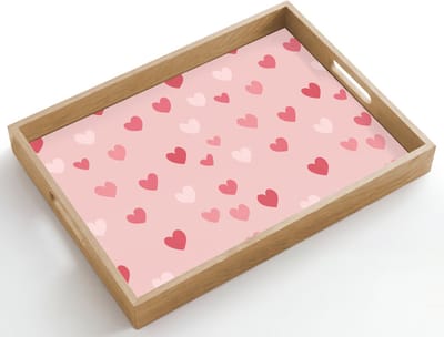 Dienblad hout 50x35 cm - Schootdienblad - Hartjes - Patroon - Roze - Borrelplank rechthoek - Plateau dienbladen