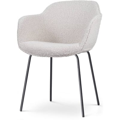 Nolon Nora-Mare Eetkamerstoel Bouclé Beige - met Armleuning - Stof - Zwarte Poten - Modern - Comfortabel