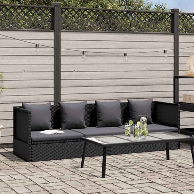 vidaXL - Tuinbed - met - kussens - poly - rattan - zwart