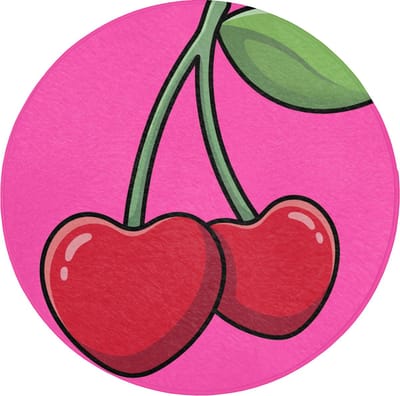 Badmat rond 70x70 cm - Antislip - Kers - Roze - Fruit - Badmatten voor badkamer - Badkamermat - Douchemat - Ronde badkamer mat