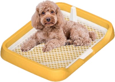 Hondenpotje Binnen - Hondentoilet Plat - Zindelijkheidstraining Hond - Afneembare Zuil - 49 x 39 cm - Geel
