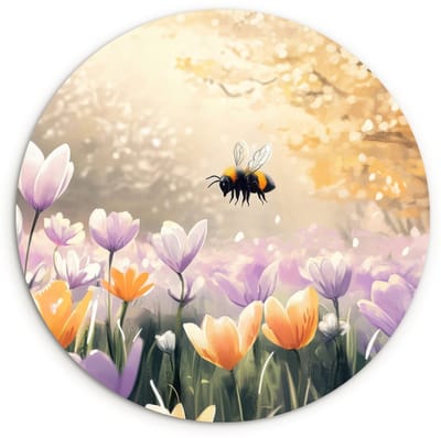 WallCircle® Wandcirkel 120x120 cm - Muurcirkel Viooltjes - bij - Zonlicht - Muurdecoratie woonkamer - Wanddecoratie slaapkamer - Kamer decoratie accessoires - Ronde schilderijen XXL