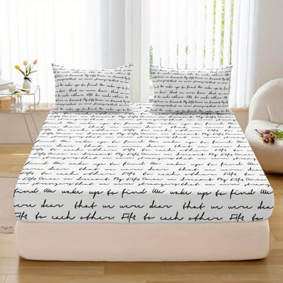 3-delige hoeslakenset met liefdesbriefprint - Ultrazacht, ademend, comfortabel beddengoed voor slaapkamer, gastenkamer - Inclusief 1 Fi 90x200cmx25 white
