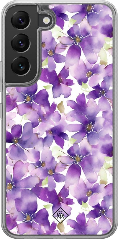 Casimoda® hoesje - Geschikt voor Samsung Galaxy S22 - Floral Violet - 2-in-1 case - Schokbestendig - Bloemen - Verhoogde randen - Paars, Transparant
