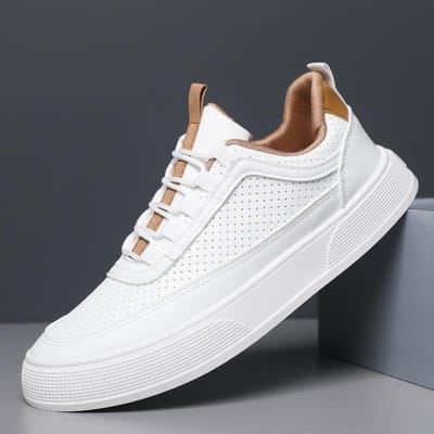 Koreaanse Versie Heren Casual Schoenen Platte Zool Ademend Mode Board Schoenen Leer Trendy Groen Sport Witte Schoenen Comfortabel 45 white