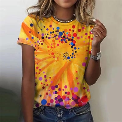 Dames 3d Kleurrijke Print T-shirts Gothic Grafisch Zomer Vakantie Feest T-shirt Dagelijks Casual Korte Mouw Dameskleding 5XL orange