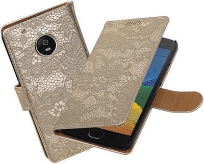 BestCases.nl Motorola Moto G5 Plus Lace Effen booktype hoesje Goud
