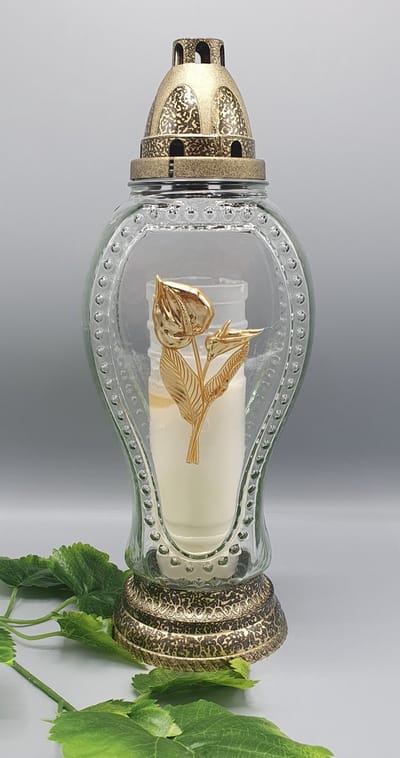 Herdenkingslicht - R-56b - Anthurium - Goud - Grafkaars - Graflicht - Graflantaarn - Windlicht