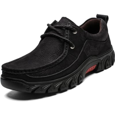 Lente en Herfst Plus Size Herenschoenen Leer Ronde Neus Dikke Zool Outdoor Sport en Casual Leren Schoenen Heren Antislip Ademend 47 black