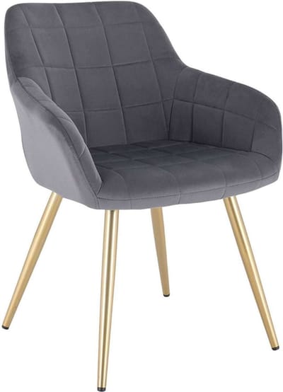 Happyment Luxe Eetkamerstoelen - Velvet Grijs/goud - Fauteuils met armleuning - Woonkamerstoelen - Keukenstoelen - Kuipstoel - Set van 1