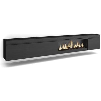 Skraut Home TV-Meubel, Lowboard, 288x35x45cm, Groot formaat TV, Elektrische haard XXL, Hangend, Zwart