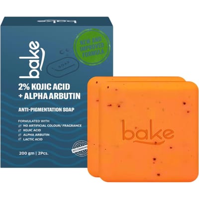 BAKE Savon Traitement Gommant à l'Acide Kojique 2% (200 g, 2 pièces) pour la Pigmentation, les Taches Brunes & le Débronzage | Illumine les Aisselles, les Genoux & les Coudes | Avec Alp orange