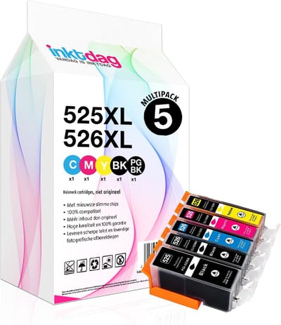 Inktdag compatible inkt cartridges voor Canon PGI-525XL / CLI-526XL | Multipack van 5 stuk voor Pixma IP4800, IP4850, IP4950, IX6550, MG5150, MG5200, MG5250, MG5300, MG5320, MG5350, MG6150, MG6250, MG8150, MG8250, MG715, MX715, MX884, MX885, MX895