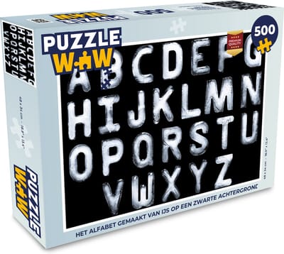 Puzzel Het alfabet gemaakt van ijs op een zwarte achtergrond - Legpuzzel - Puzzel 500 stukjes