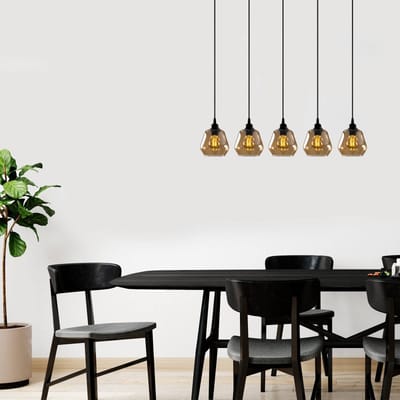 Opviq Hanglamp Gold 033, goud-transparant glas, 5-lamps lineair