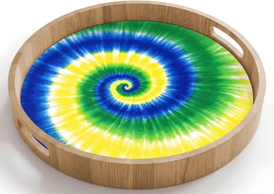 Dienblad rond 40x40 cm - Schootdienblad hout - Spiraal - Groen - Draaiend - Borrelplank rechthoek - Plateau houten dienbladen