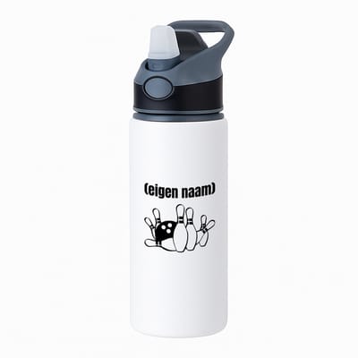 Hacebo® - bowlen kegels met eigen naam waterfles met rietje zwart - Bowlen - bowlers - iemand die houdt van bowlen - verjaardag - cadeau - kado - water fles - 650ML