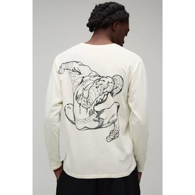 Oversized Spiderman Lange Mouw Acid Wash Licentie Print T-shirt | Stonewashed | Size Medium