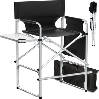 Opvouwbare Make-up Stoel Hoog met Zijtafel en Voetsteun - Draagbaar & Stevig