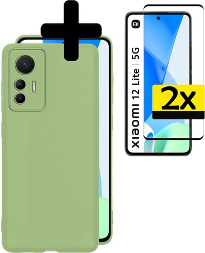 Hoesje - Met 2x Screenprotector - Geschikt voor Xiaomi 12 Lite - Sterk & Shockproof - Back Cover - Siliconen Case - Telefoon Hoes - Telefoonhoesjes - Groen