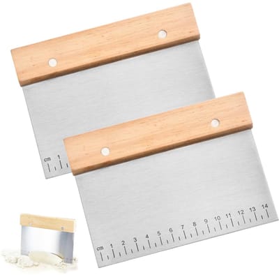 Unyqoos® Set van twee roestvrijstalen deegschrapers met houten handvat voor keuken