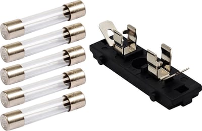 VLTG Zekeringhouder inbouw paneel 5x20mm - 15A - Klein - T(traag) - inclusief 5x Glaszekeringen
