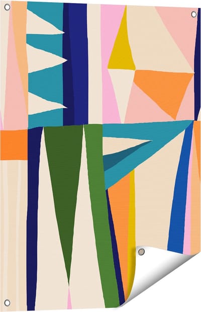 Gards Tuinposter Abstracte Kleurrijke Kunst - Driehoeken - 60x80 cm - Tuindoek - Tuindecoratie - Wanddecoratie buiten - Tuinschilderij