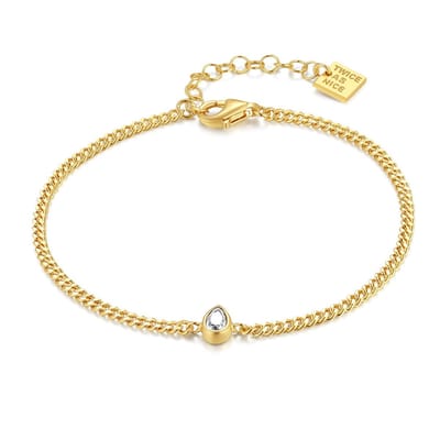 Twice As Nice Armband in zilver, goudkleurig, druppelvormige witte zirkonia steen, 150mm + 30mm, verstelbaar. 15cm+3cm