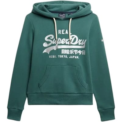 Superdry Vintage Logo Metallic Hoodie Green Grootte: 38