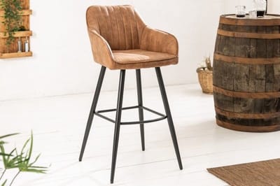 Elegante barkruk TURIN vintage bruin met decoratieve gewatteerde barstoel met armleuning - 40439