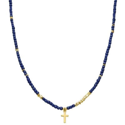 Luxenter Ketting van 925 sterling zilver en donkerblauw glas met 18-karaats geelgoud afwerking - Iszun