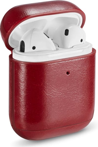 AirPods hoesjes van By Qubix - AirPods 1/2 hoesje Genuine Leather Series - hard case - rood Airpods Case Hoesje voor Airpods Airpods 1 Airpods 2 Hoes