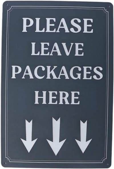 Pakketbusbord - Postbode sticker - Veilig pakketten plaatsen - Waterdicht gegalvaniseerd ijzer - 20 x 30 cm - Zwart met wit