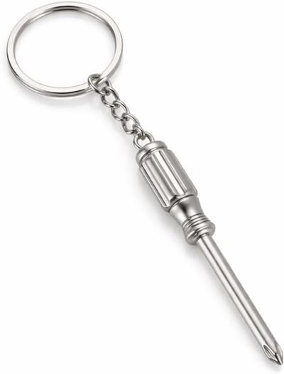 Mini Schroevendraaier - Sleutelhanger Gereedschap - Klusjes Onderweg - Grappig Ontwerp - Compact Formaat - Zilverkleurig
