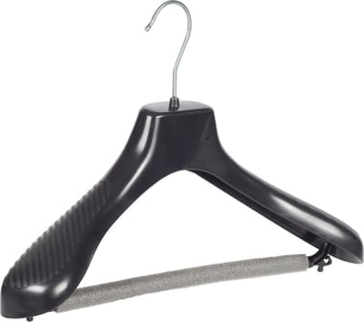 De Kledinghanger Gigant - Mantelhanger - Kostuumhanger - Jassenhanger - Kinderen - GP36 - 50 Stuks - Kunststof - Zwart - Gebogen Model - Schouderverbreding 7 cm - Broeklat met Schuim - 36 cm - Kinderhanger - Kledinghanger - Kleerhanger - GP-Serie