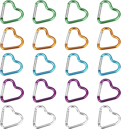 Hartvormige karabijnhaken, 20 stuks, aluminium, kleurrijke sleutelhangers voor kamperen, vissen en wandelen