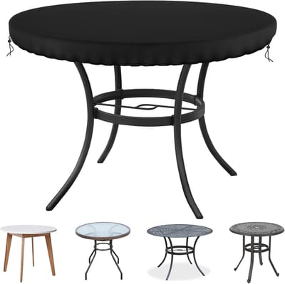 Famanu - Tuintafelhoes rond, waterpoof, winddicht, anti-UV tuinmeubelhoes, zwaar belastbare scheurbestendige 600D terrasset, afveegbare tafelhoes voor buiten/binnen, rond 124 cm