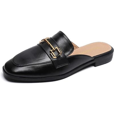 Lente Nieuwe Dames Muiltjes Bovenkleding Pantoffels Mode Muiltjes Metaal Design Britse Stijl Platte Casual Schoenen Banket En Kantoor 37 zwart