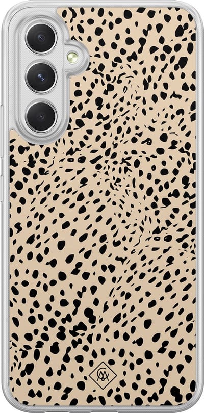 Casimoda® hoesje - Geschikt voor Samsung Galaxy A54 - Stippen bruin abstract - 2-in-1 case - Schokbestendig - Gestipt - Verhoogde randen - Bruin/beige, Transparant