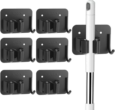 Dailygoods- Bezemhouder Zware Wandhouder - 6 Stuks - Roestvrij Staal - Schroefbevestiging - Voor Garage/Tuin/Keuken - Robuuste Houder - Gereedschaphouder