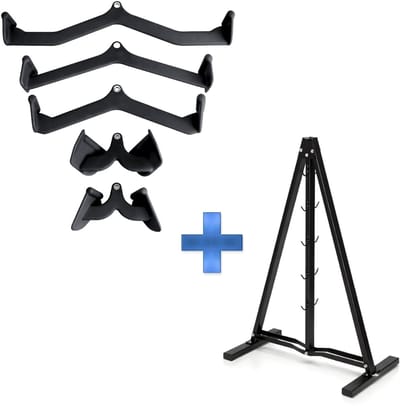 PH Fitness Multi-Grip Kabel Attachment Set + Kabel Accessoire Rek A-Frame – Complete Kabel Training & Opbergoplossing – 5-Delige Grepenset met Professioneel Opbergrek – Thuis & Sportschool