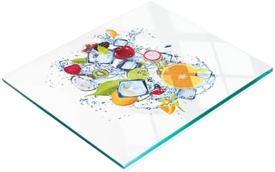 Decoratieve glazen snijplank met afbeeldingen van fruit en ijs, 60x52 cm
