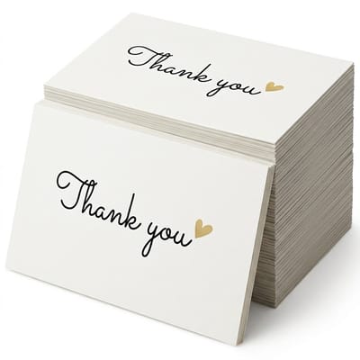Beige bedank kaarten set 20 stuks – thank you kaarten met tekst en hartje – minimalistische compacte kaartjes zonder enveloppen – kaartenset voor dames en heren